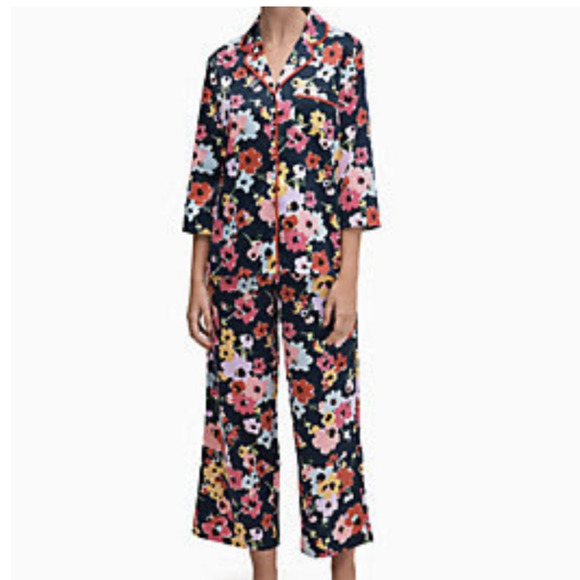 kate spade Other - Kate Spade Floral Satin Pajama Set Blue Multicolor Size M 2pc Pant Sleepwear